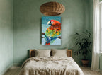 Scarlet Macaw on Branch animal canvas print on the wall of a bedroom