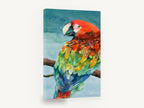 Scarlet Macaw on Branch, scarlet macaw watercolour portrait, animal canvas wall art print ready to hang