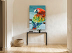 Scarlet Macaw on Branch animal canvas print on the wall of a hallway