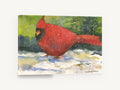 Snowbound Red Cardinal, red cardinal in snow watercolour, landscape canvas wall art print ready to hang