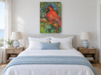 Snowfall Cardinal animal canvas print on the wall of a bedroom