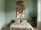 Cardinal in Falling Snow animal canvas print on the wall of a bedroom