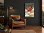 Cardinal in Falling Snow animal canvas print on the wall of a charcoal living room