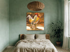 Barnyard Rooster Strut animal canvas print on the wall of a bedroom