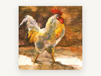 Barnyard Rooster Strut, rooster watercolour barn portrait, animal canvas wall art print, front view