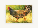 Barred Hen Walking, speckled hen in grass watercolour, landscape canvas wall art print, front view