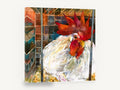 Caged White Rooster, white rooster watercolour portrait, animal canvas wall art print ready to hang