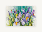 Iris Garden Teal, floral canvas wall art print, front view