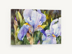 Lilac Iris Garden, purple iris watercolour floral painting, floral canvas wall art print ready to hang