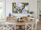 Lilac Iris Garden floral canvas print on the wall of a Hamptons dining room