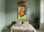 Barnyard Rooster Glow animal canvas print on the wall of a bedroom