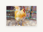 Golden Rooster at the Gate, yellow rooster watercolour portrait, animal canvas wall art print, front view
