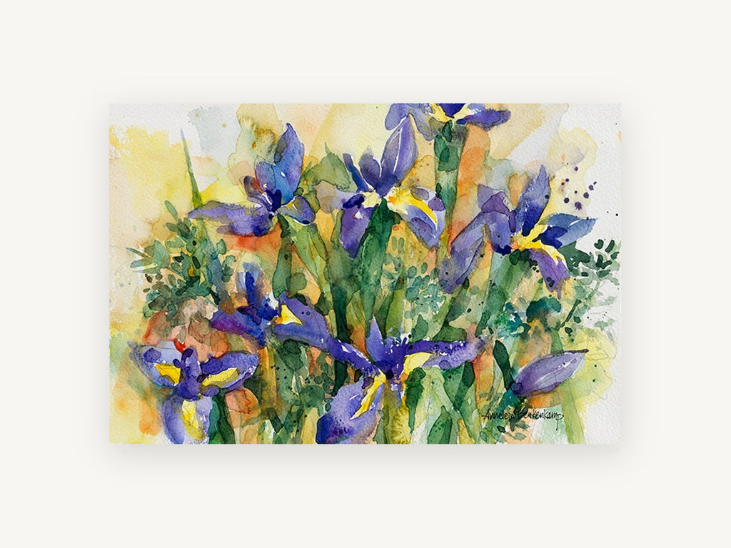 Iris Garden Bloom, floral canvas wall art print, front view