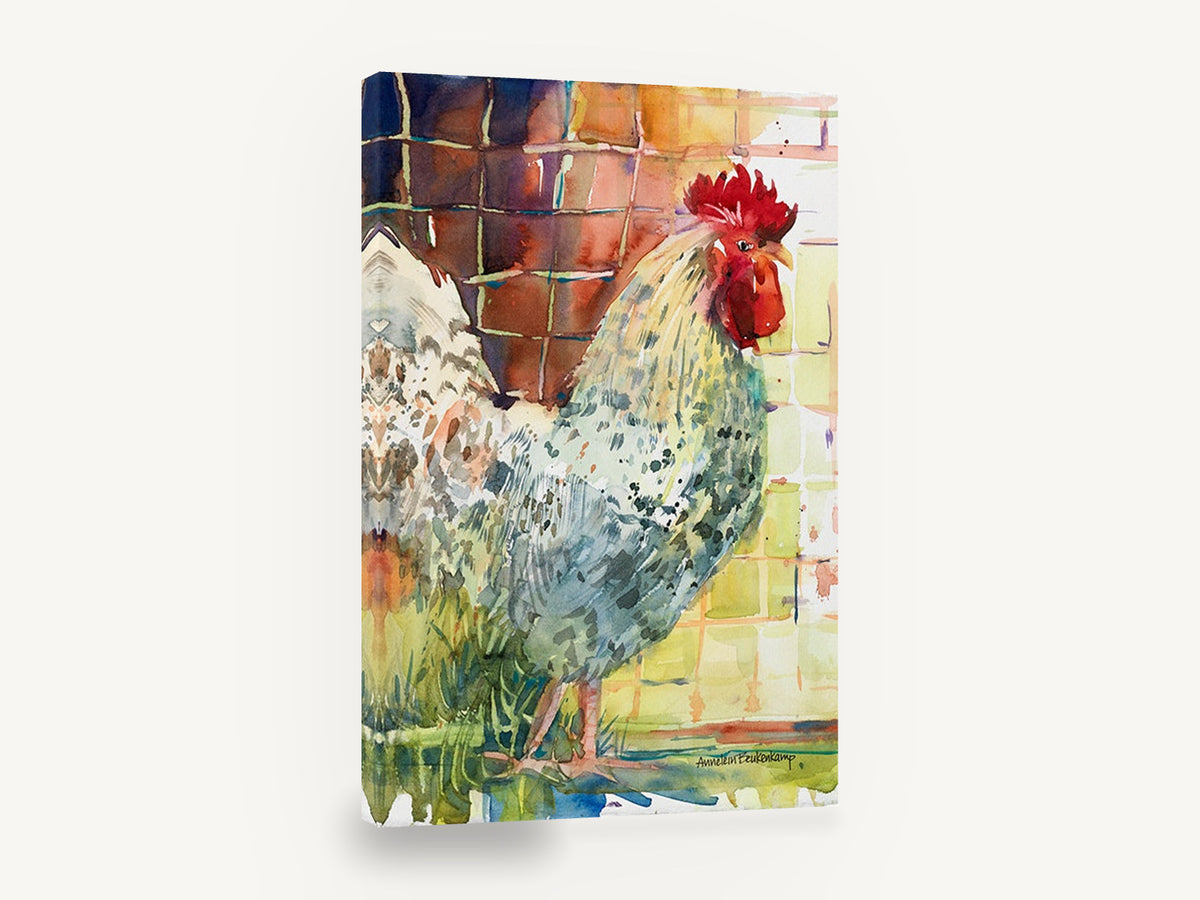 Speckled Rooster Profile, speckled rooster watercolour portrait, animal canvas wall art print ready to hang