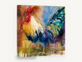 Rainbow Plumage Rooster, colourful rooster watercolour portrait, animal canvas wall art print ready to hang