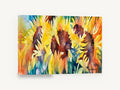 Sunflower Trio Glow, sunflowers watercolour floral yellow orange, floral canvas wall art print ready to hang