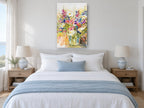 Wildflower Jar Burst floral canvas print on the wall of a coastal bedroom