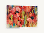 Poppy Field Glow, red poppies watercolour floral painting, floral canvas wall art print ready to hang