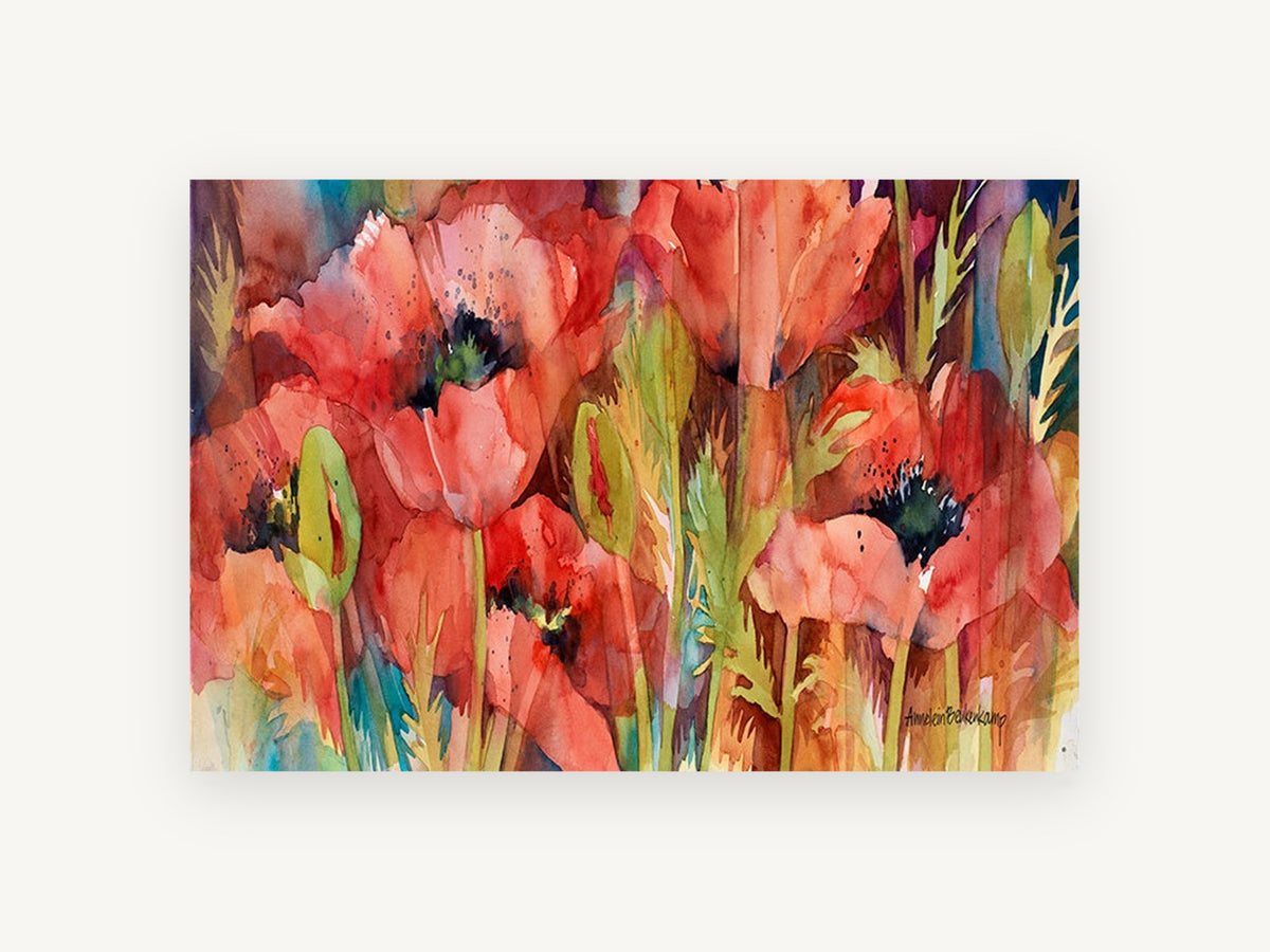 Poppy Field Glow, floral canvas wall art print, front view