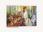 Rooster and Hens, rooster and hens watercolour, animal canvas wall art print ready to hang