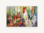 Rooster and Hens, rooster and hens watercolour, animal canvas wall art print, front view