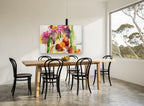 Pears and Pink Blooms floral canvas print on the wall of a dining room