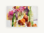 Pears and Pink Blooms, floral canvas wall art print, front view