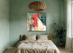 White Rooster Profile animal canvas print on the wall of a bedroom