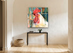 White Rooster Profile animal canvas print on the wall of a hallway
