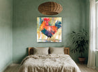 Crowing Red Rooster animal canvas print on the wall of a bedroom