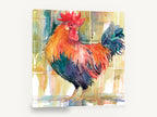 Crowing Red Rooster, colourful rooster watercolour portrait, animal canvas wall art print ready to hang