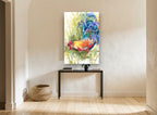 Rooster in Tall Grass animal canvas print on the wall of a hallway