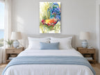 Rooster in Tall Grass animal canvas print on the wall of a bedroom