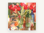 Tulips and Wine Bottles, floral canvas wall art print, front view