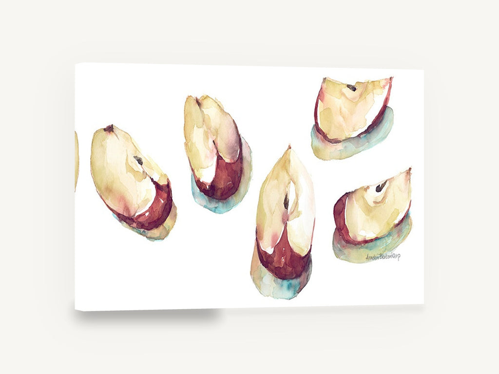 Five Apple Slices, red apple slices watercolour kitchen, kitchen canvas wall art print ready to hang