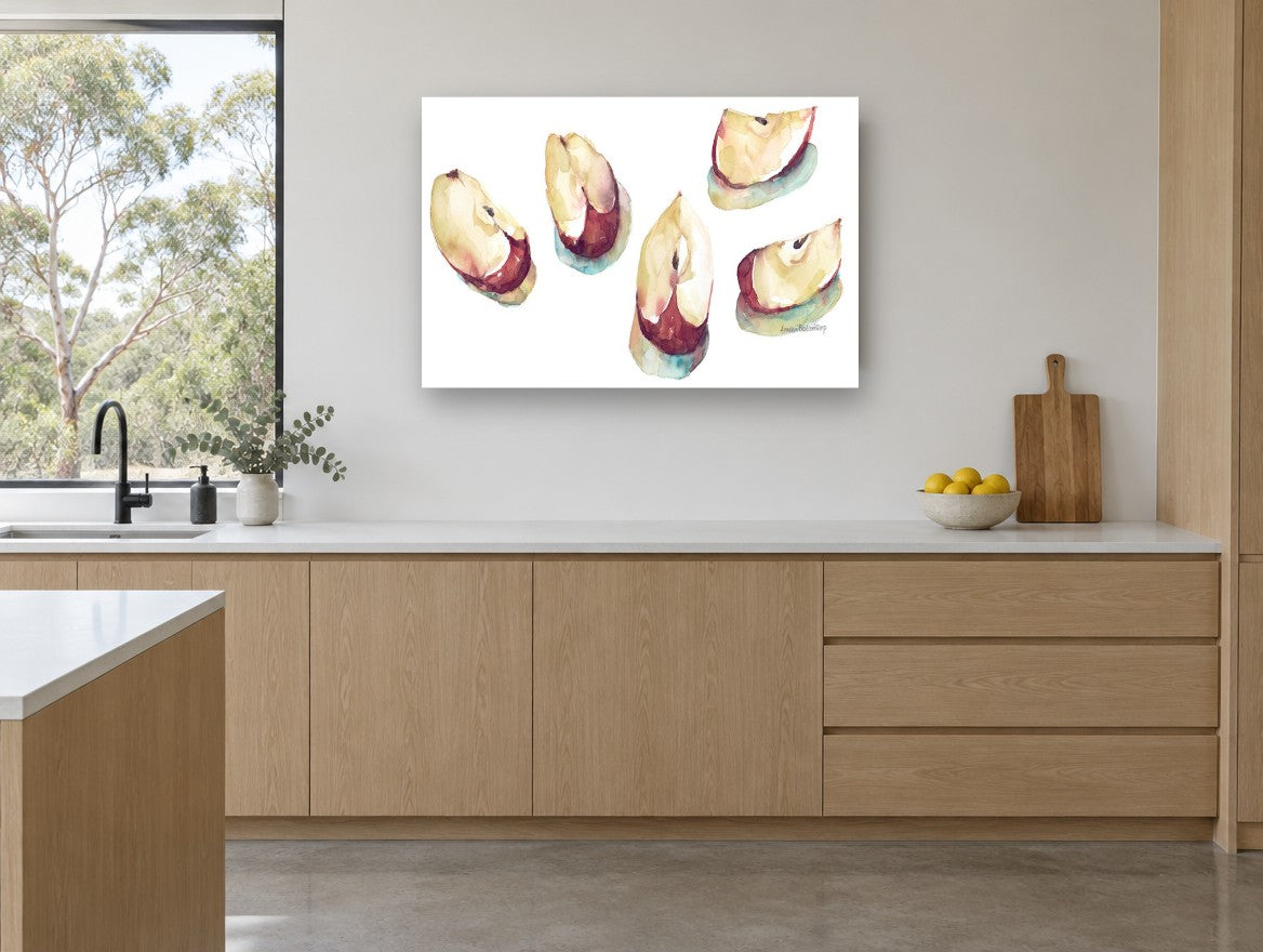 Five Apple Slices kitchen canvas print on the wall of a kitchen
