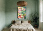 Lilies and Pears floral canvas print on the wall of a bedroom