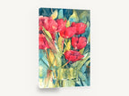 Red Tulips in Glass, red tulips watercolour floral still life, floral canvas wall art print ready to hang
