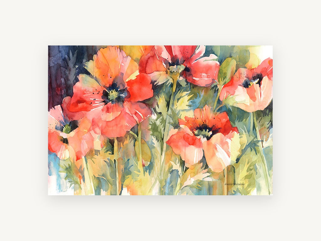 Poppy Glow, floral canvas wall art print, front view