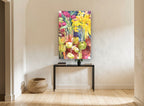Tulips Daffodils and Apples floral canvas print on the wall of a hallway