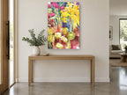 Tulips Daffodils and Apples floral canvas print on the wall of a entry hall