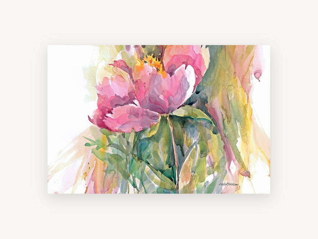 Blushing Peony Study, floral canvas wall art print, front view