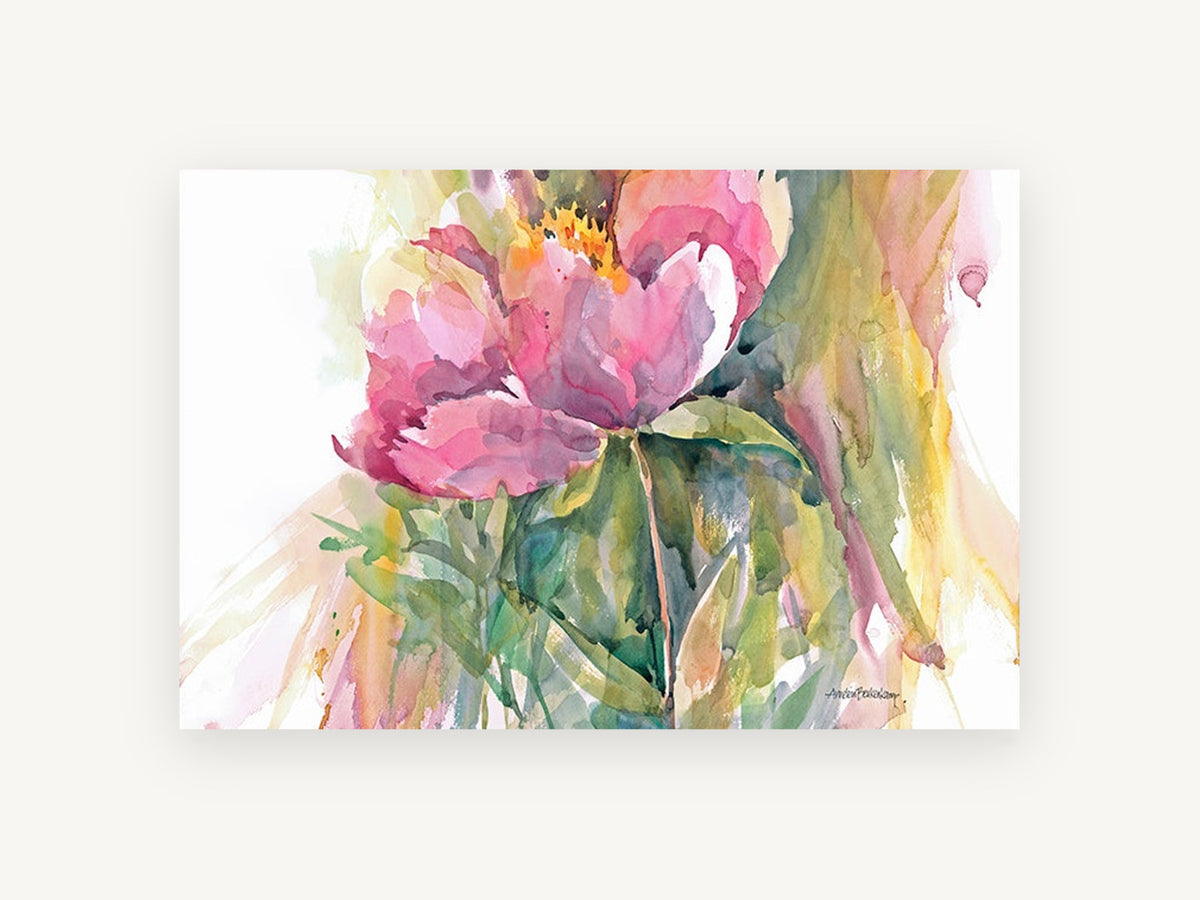 Blushing Peony Study, floral canvas wall art print, front view