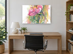 Blushing Peony Study floral canvas print on the wall of a study