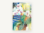 White Orchids on Blue, floral canvas wall art print, front view