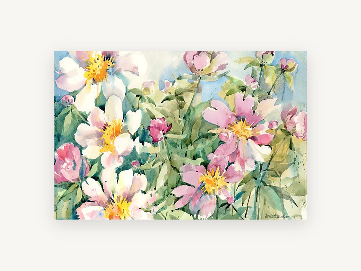 Garden Peony Burst, floral canvas wall art print, front view