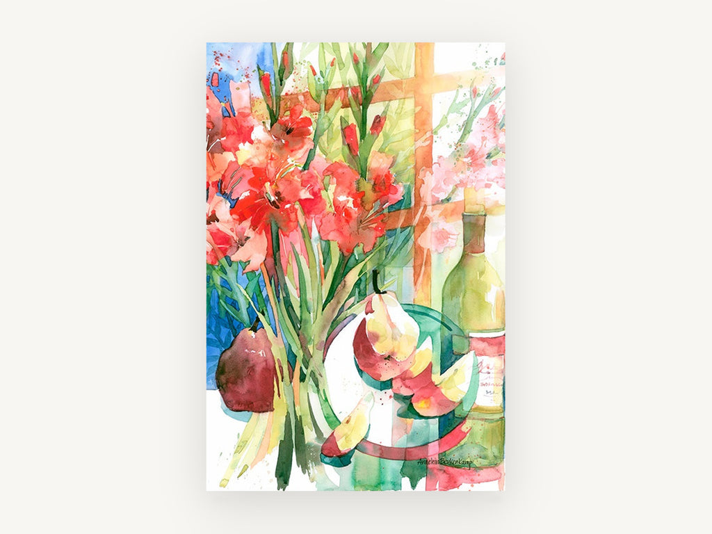 Gladioli and Pears, floral canvas wall art print, front view
