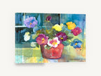Pansies in Terracotta, potted pansies watercolour floral, floral canvas wall art print ready to hang