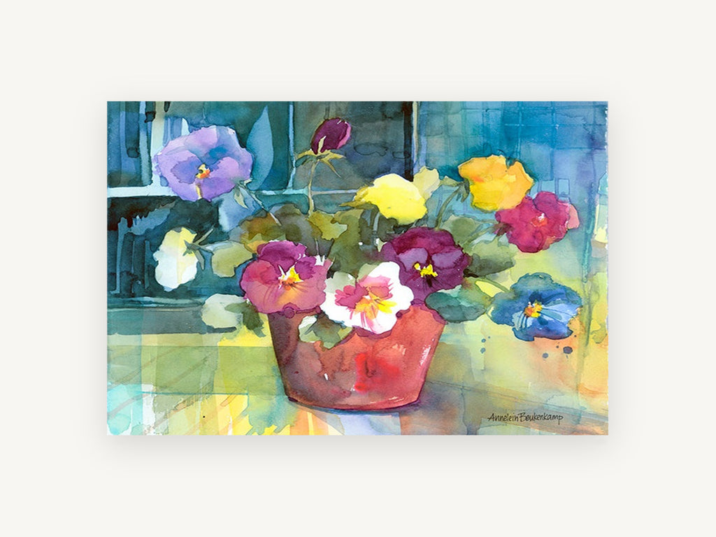 Pansies in Terracotta, floral canvas wall art print, front view