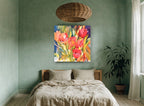 Tulips in Warm Light floral canvas print on the wall of a bedroom